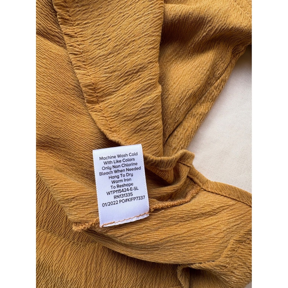 Roan + Ryan Mustard Brown Flutter Sleeve Textured Blouse Top Medium - Picture 4 of 7